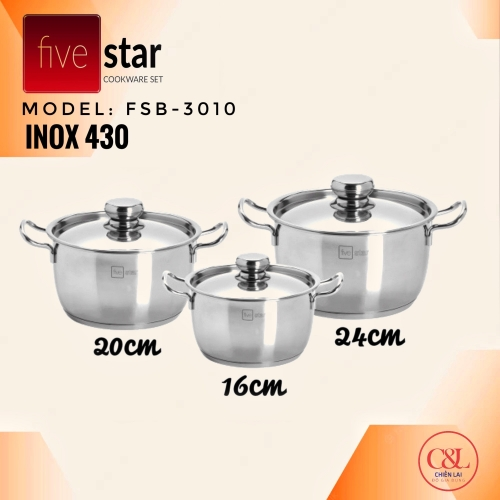 Bộ 3 nồi Inox 3 đáy Fivestar FSB-3010