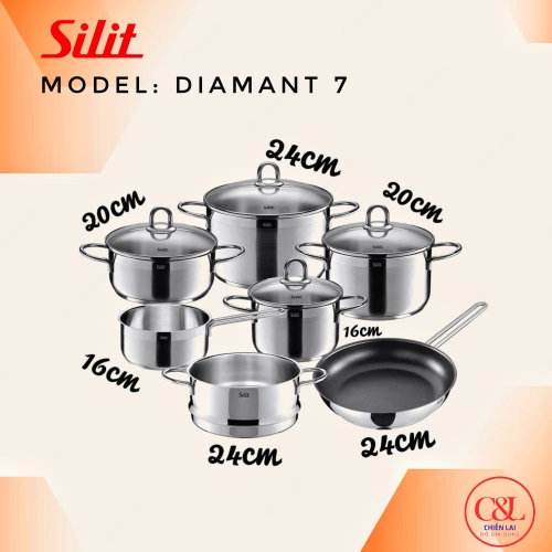BỘ NỒI INOX TRÊN BẾP TỪ SILIT 7 MÓN - DIAMANT7