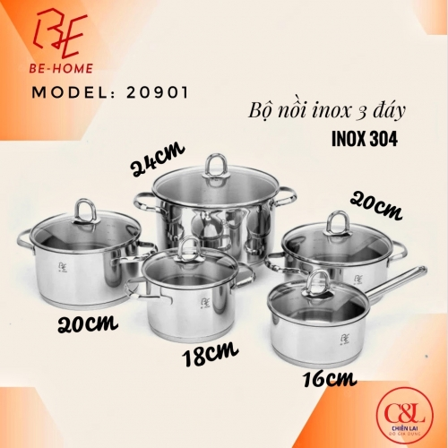 Bộ nồi inox BEHOME 5 món 20901