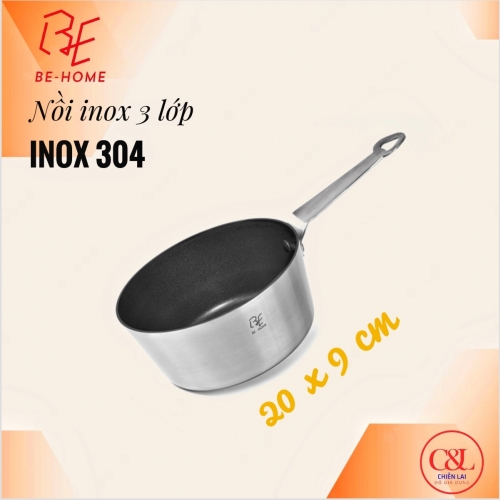NỒI INOX CHỐNG DÍNH 3 LỚP ĐÁY LIỀN BEHOME 20*9 cm