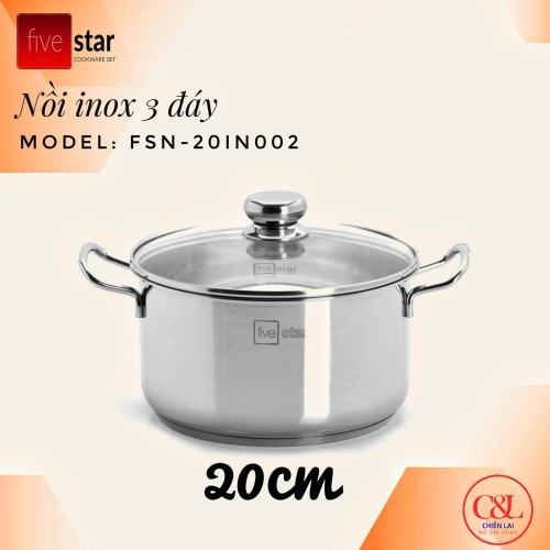Nồi inox Fivestar đáy sandwich inox 430 đun từ size  Fsn16/18/20/24 nắp kính