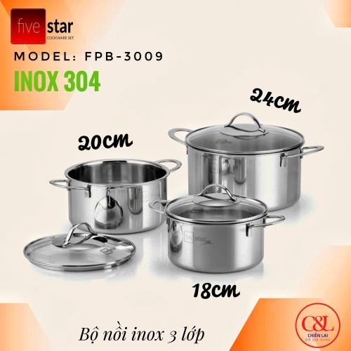 Bộ nồi inox 3 lớp Fivestar FPB3009