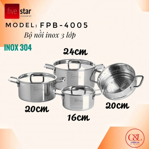 Bộ nồi inox 3 lớp có xửng hấp FPB4005