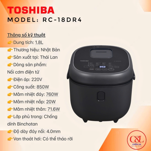 Nồi Cơm Điện Tử Toshiba 1.8 lít RC-18DR4