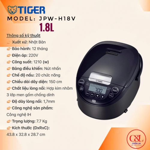 NỒI CƠM ĐIỆN CAO TẦN TIGER JPW-H18V