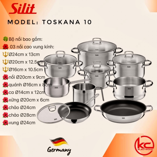 🍄Bộ nồi Silit Toskana 10 món🍄