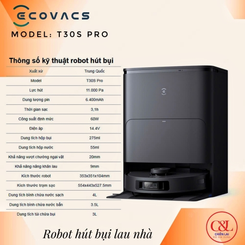 Robot hút bụi lau nhà Ecovacs Deebot T30S Pro OMNI
