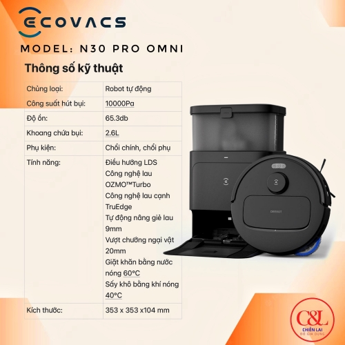 Robot hút bụi Ecovacs Deebot N30 Pro Omni 2025
