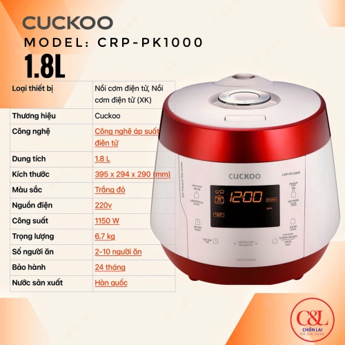 Nồi cơm áp suất điện 1.8L Cuckoo PK1000s
