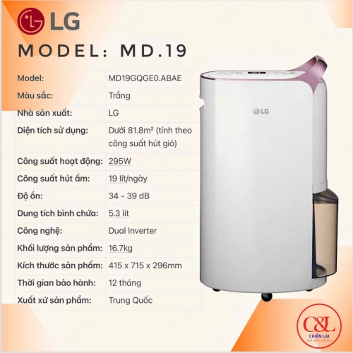 Máy hút ẩm LG Dual Inverter 19L MD19GQG