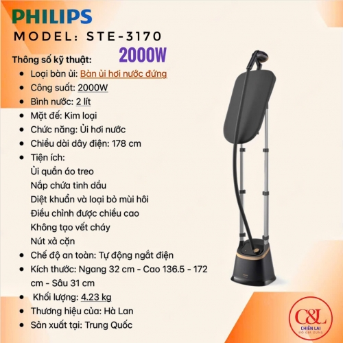 Bàn ủi hơi nước đứng Philips STE3170/80 2000W