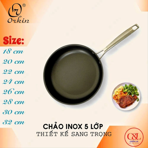 Chảo chống dính Inox 304 Đúc Liền 5 Lớp