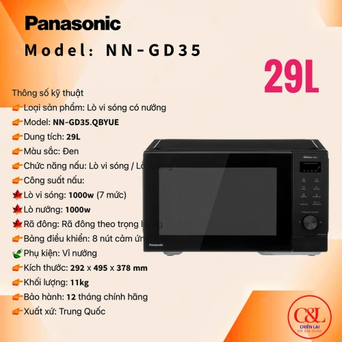 Lò vi sóng có nướng 29L NN-GD35QBYUE