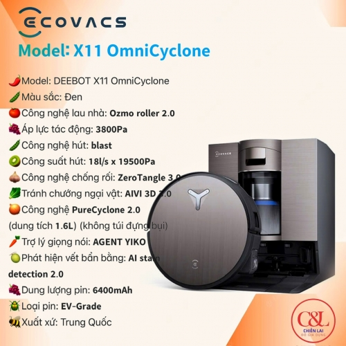Robot hút bụi lau nhà Ecovacs DEEBOT X11 OmniCyclone